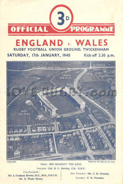 1948 England v Wales  Rugby Programme