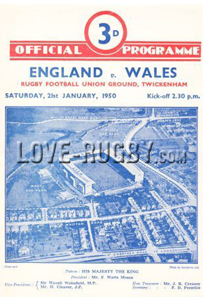 1950 England v Wales  Rugby Programme