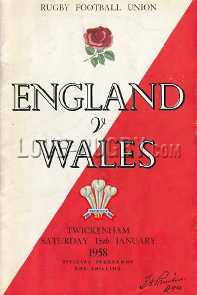 1958 England v Wales  Rugby Programme