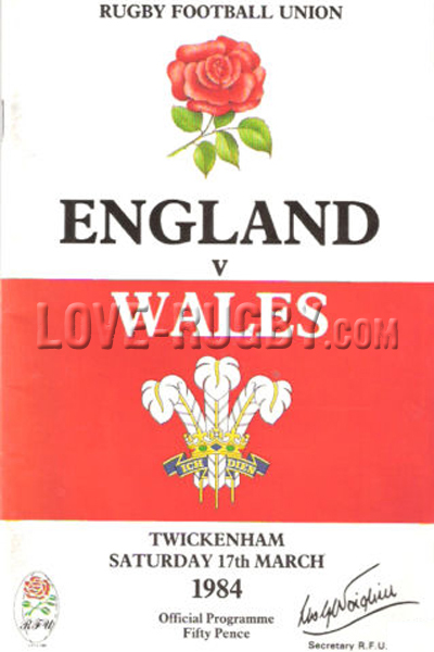 1984 England v Wales  Rugby Programme