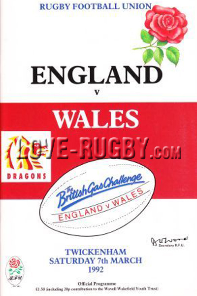 1992 England v Wales  Rugby Programme