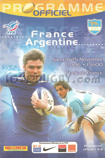 2006 France v Argentina  Rugby Programme