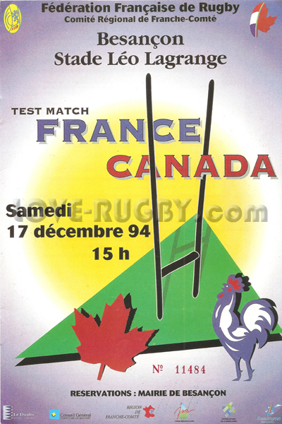 1994 France v Canada  Rugby Programme