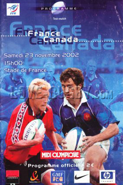 2002 France v Canada  Rugby Programme