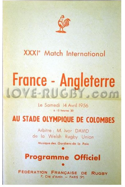 1956 France v England  Rugby Programme