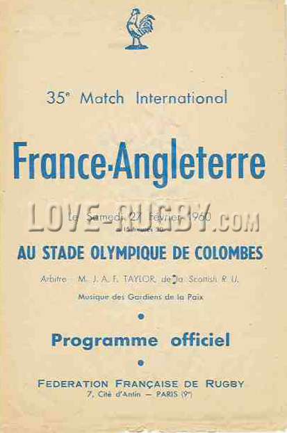 1960 France v England  Rugby Programme