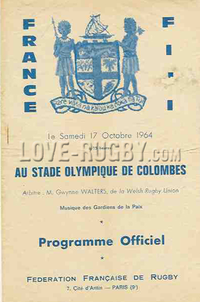 1964 France v Fiji  Rugby Programme