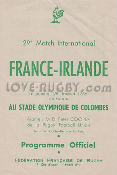 1956 France v Ireland  Rugby Programme