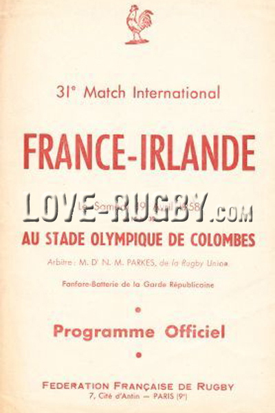 1958 France v Ireland  Rugby Programme