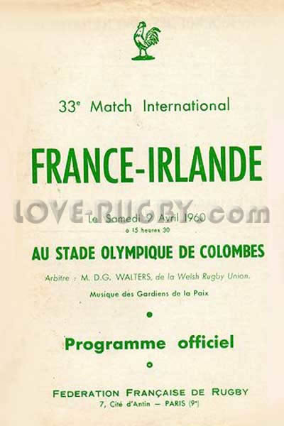 1960 France v Ireland  Rugby Programme