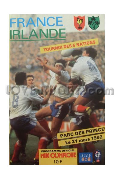 1992 France v Ireland  Rugby Programme