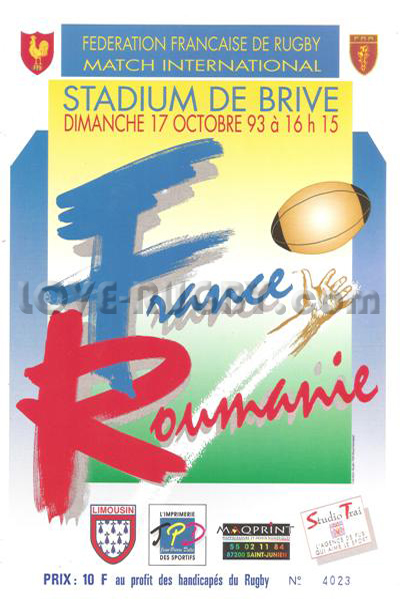 1993 France v Romania  Rugby Programme