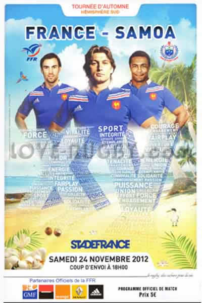 2012 France v Samoa  Rugby Programme