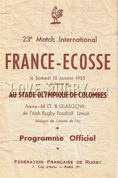 1953 France v Scotland  Rugby Programme