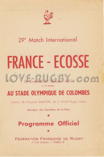 1959 France v Scotland  Rugby Programme
