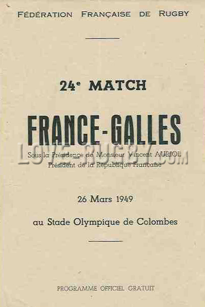 1949 France v Wales  Rugby Programme