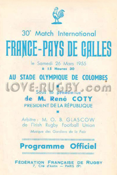 1955 France v Wales  Rugby Programme