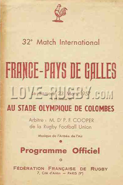 1957 France v Wales  Rugby Programme