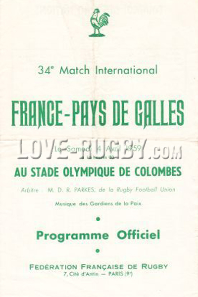 1959 France v Wales  Rugby Programme