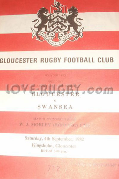 1982 Gloucester v Swansea  Rugby Programme