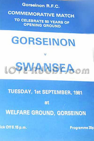 1981 Gorseinon v Swansea  Rugby Programme