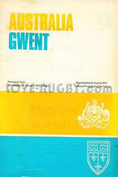 1976 Gwent v Australia  Rugby Programme