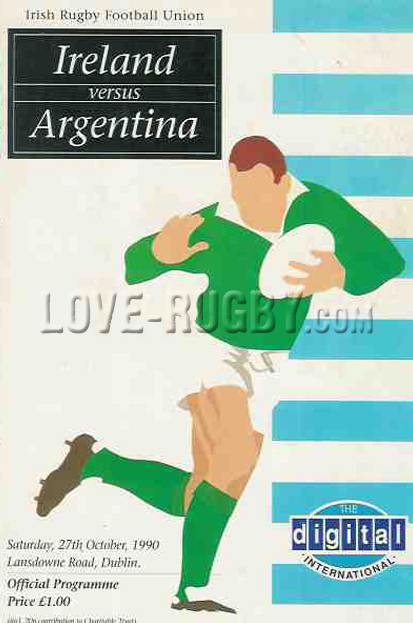 1990 Ireland v Argentina  Rugby Programme