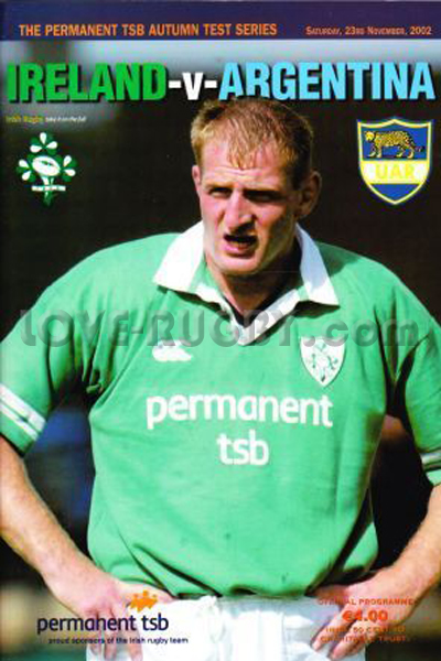 2002 Ireland v Argentina  Rugby Programme