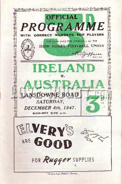1947 Ireland v Australia  Rugby Programme
