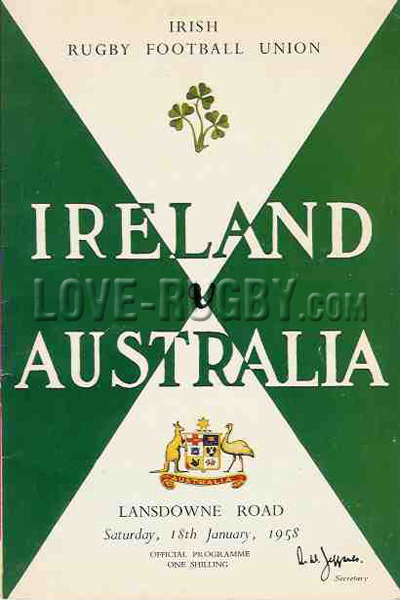 1958 Ireland v Australia  Rugby Programme