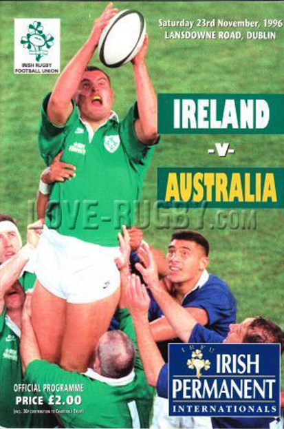 1996 Ireland v Australia  Rugby Programme