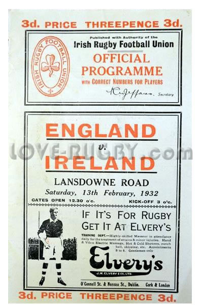 1932 Ireland v England  Rugby Programme