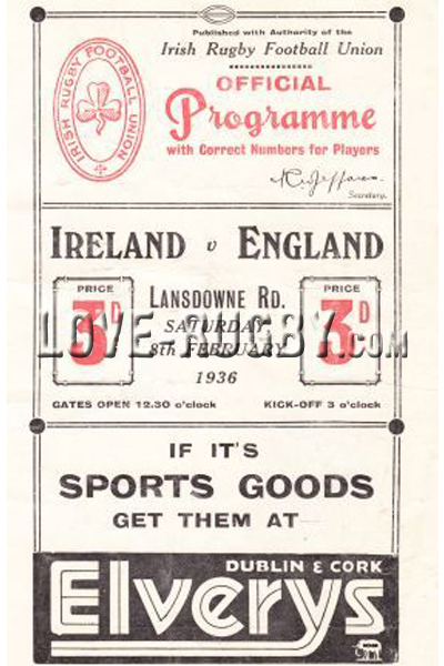 Ireland v England rugby Programmes 1936