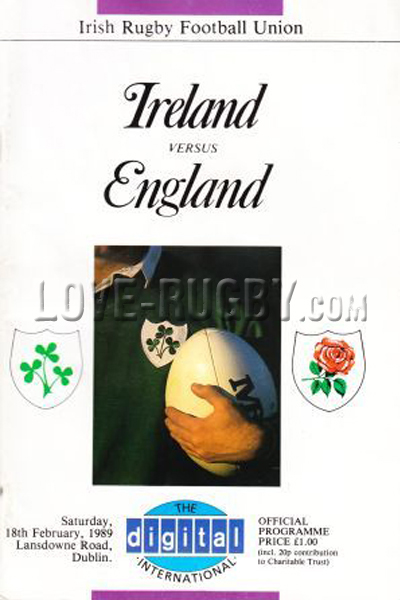 1989 Ireland v England  Rugby Programme