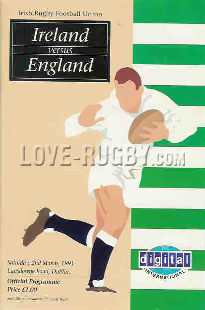 1991 Ireland v England  Rugby Programme