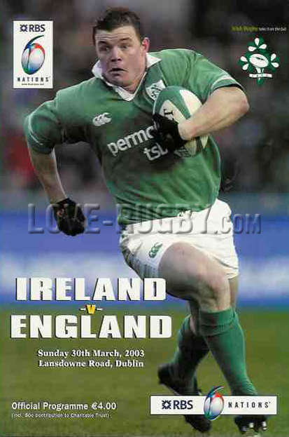 2003 Ireland v England  Rugby Programme
