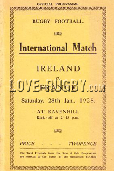1928 Ireland v France  Rugby Programme