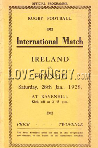 1928 Ireland v France  Rugby Programme