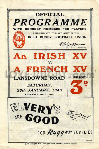 1946 Ireland v France  Rugby Programme