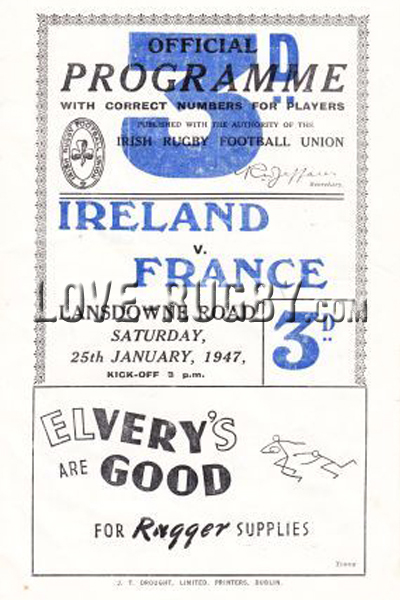 1947 Ireland v France  Rugby Programme