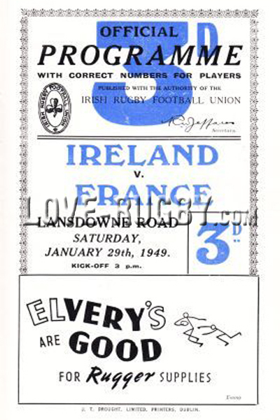 1949 Ireland v France  Rugby Programme