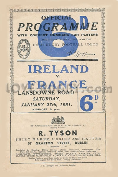 1951 Ireland v France  Rugby Programme
