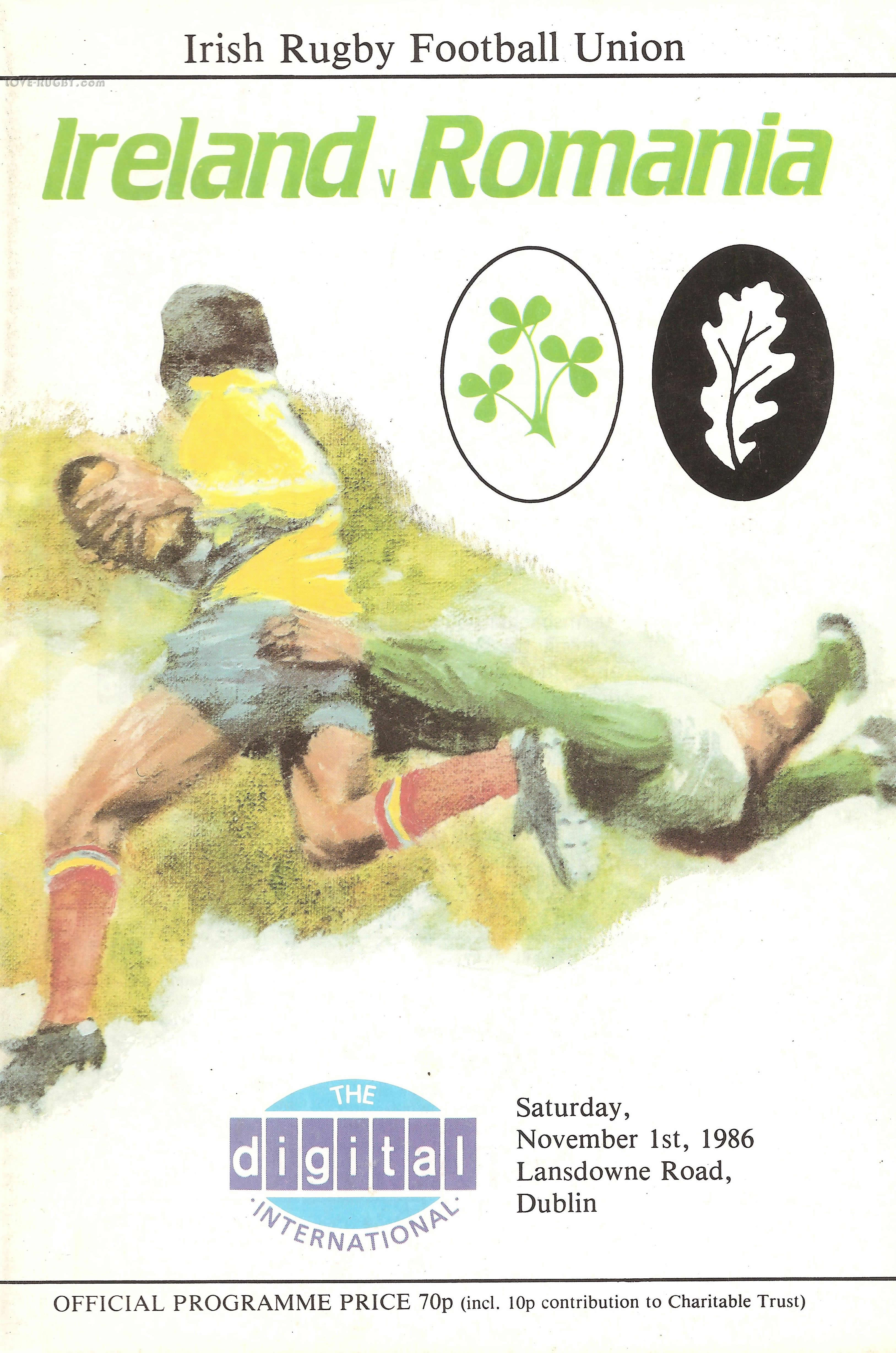 1986 Ireland v Romania  Rugby Programme