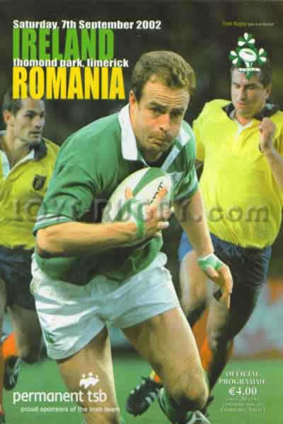 2002 Ireland v Romania  Rugby Programme