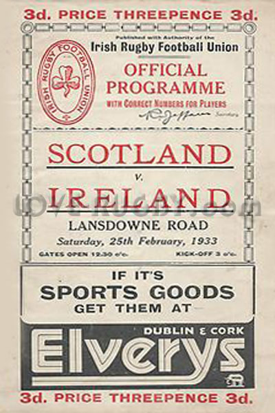1933 Ireland v Scotland  Rugby Programme