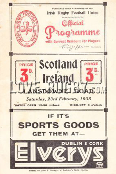 1935 Ireland v Scotland  Rugby Programme