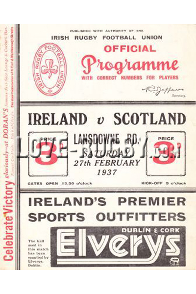 1937 Ireland v Scotland  Rugby Programme
