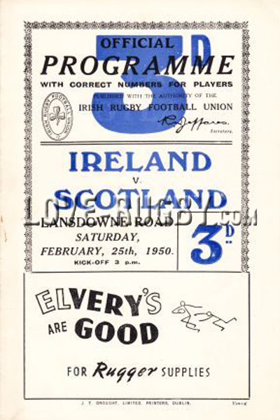 1950 Ireland v Scotland  Rugby Programme