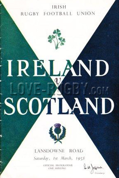 1958 Ireland v Scotland  Rugby Programme