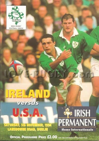 1994 Ireland v USA  Rugby Programme